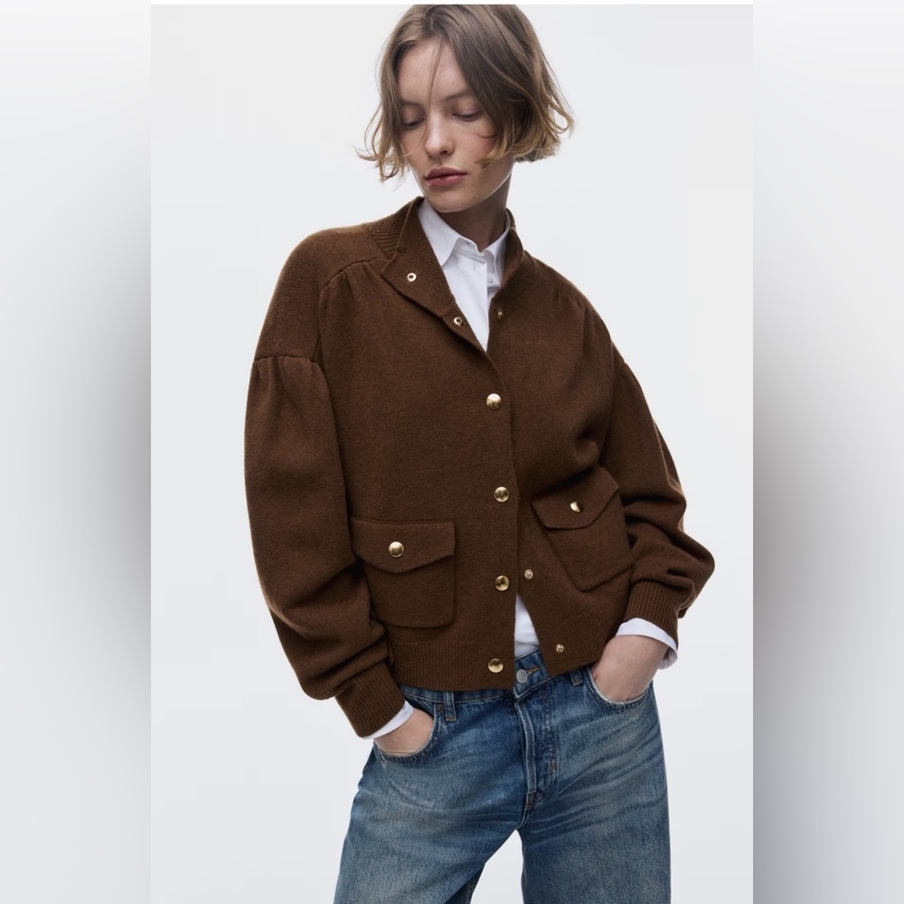 Brown Button-Up Oversized Cardigan Nwt Sz Small